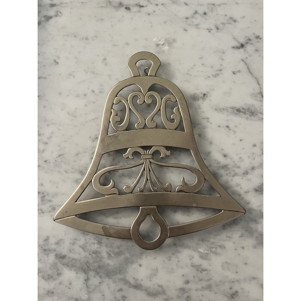 Vtg William Adam WA Silver Plated Noel Bell Shape Trivet Metal Christmas Italy